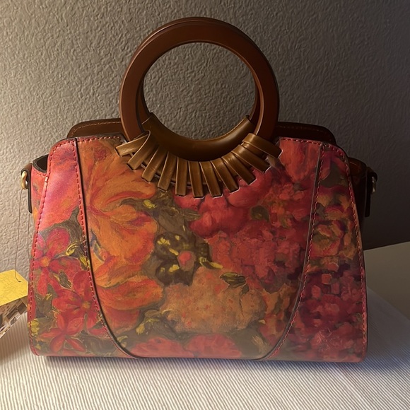 PATRICIA NASH Leather Floral Oil Paint Lyon  Zip Top Satchel HandBag 👜 NWT - Picture 5 of 17